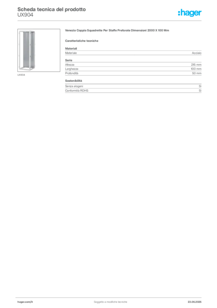 Immagine Hager Scheda tecnica del prodotto UX904 | Hager Italia