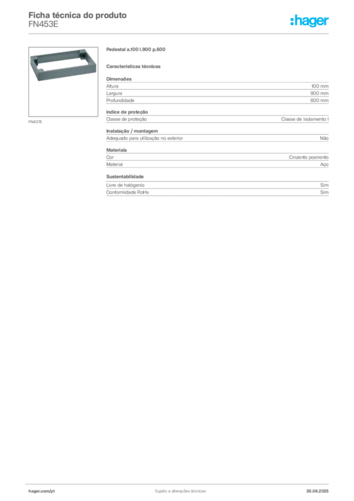 Imagem Hager Ficha técnica do produto FN453E | Hager Portugal