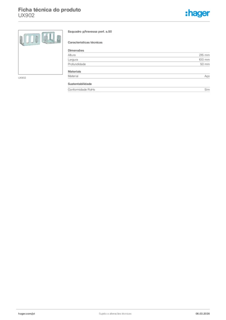 Imagem Hager Ficha técnica do produto UX902 | Hager Portugal