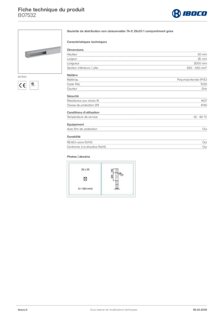Image Iboco Fiche technique du produit B07532 | Hager France