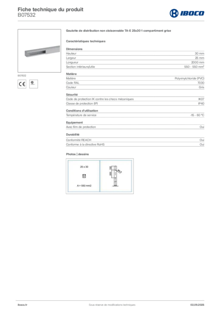 Image Iboco Fiche technique du produit B07532 | Hager France