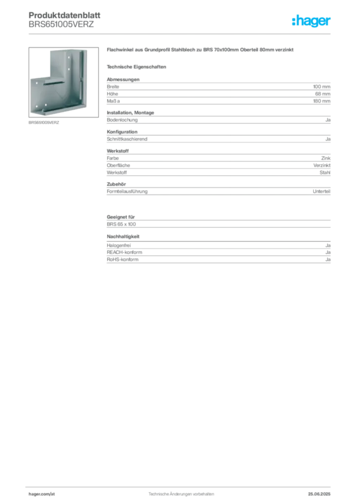 Bild Hager Produktdatenblatt BRS651005VERZ | Hager Deutschland