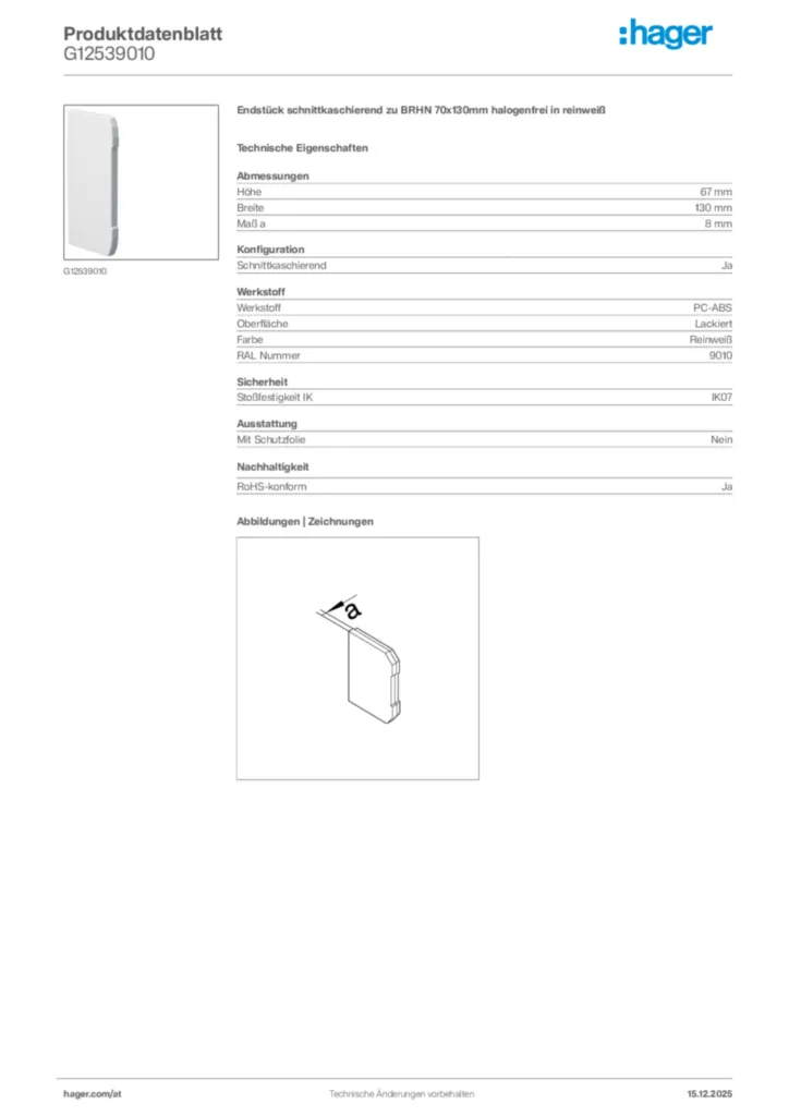 Bild Hager Produktdatenblatt G12539010 | Hager Deutschland
