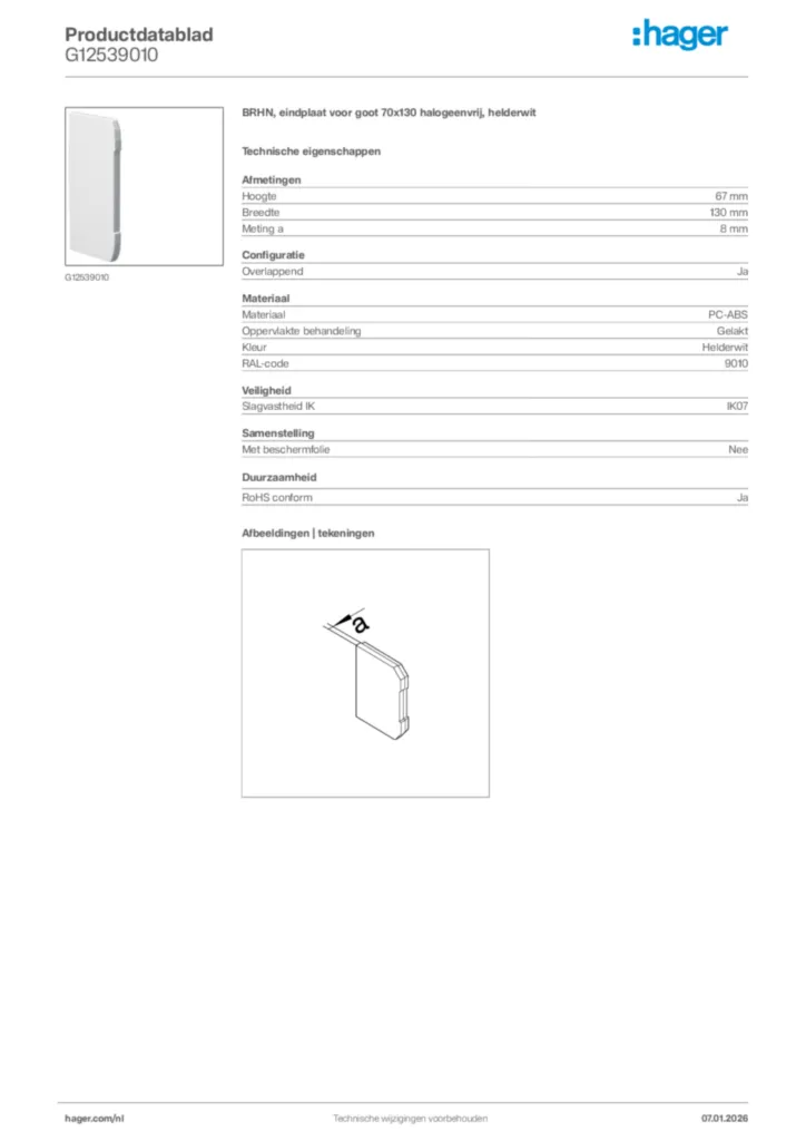 Afbeelding Hager Productdatablad G12539010 | Hager Nederland