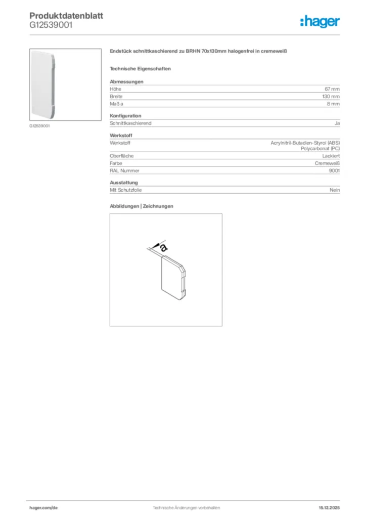 Bild Hager Produktdatenblatt G12539001 | Hager Deutschland