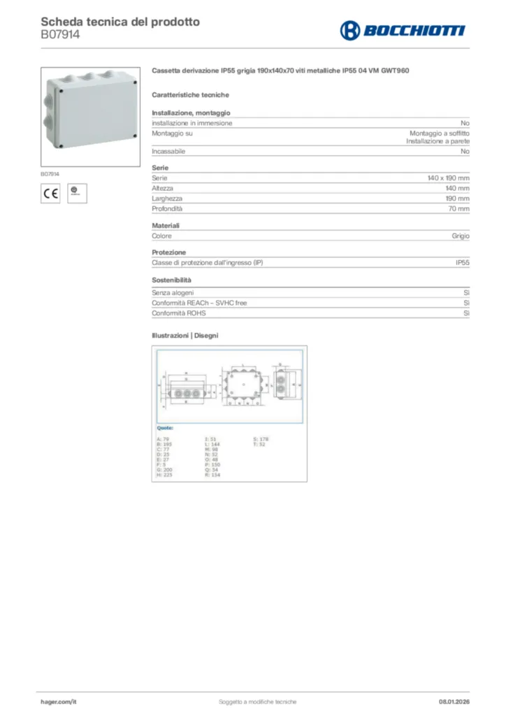 Immagine Bocchiotti Scheda tecnica del prodotto B07914 | Hager Italia