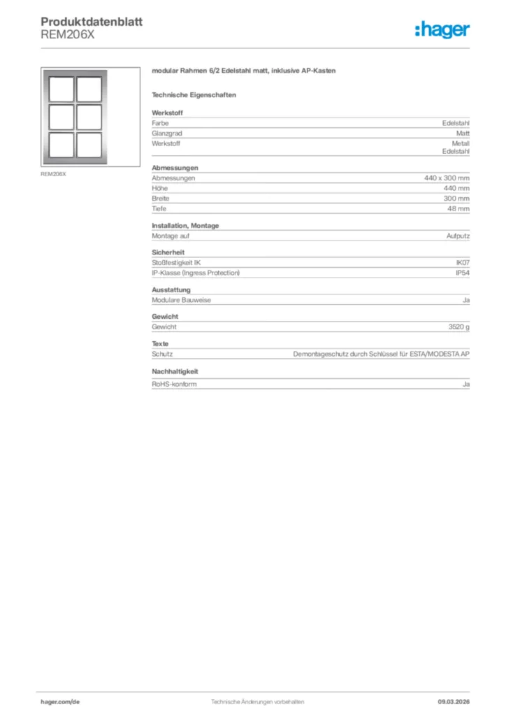 Bild Hager Produktdatenblatt REM206X | Hager Deutschland