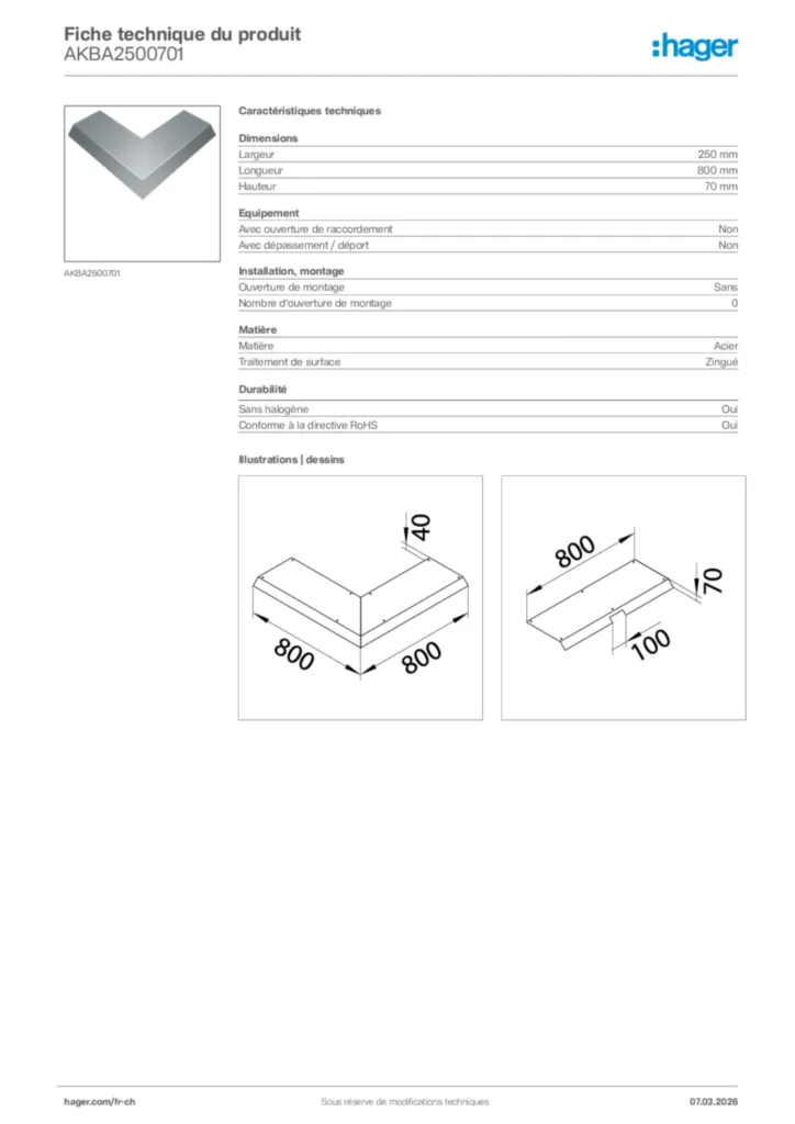 Image Hager Fiche technique du produit AKBA2500701 | Hager Suisse