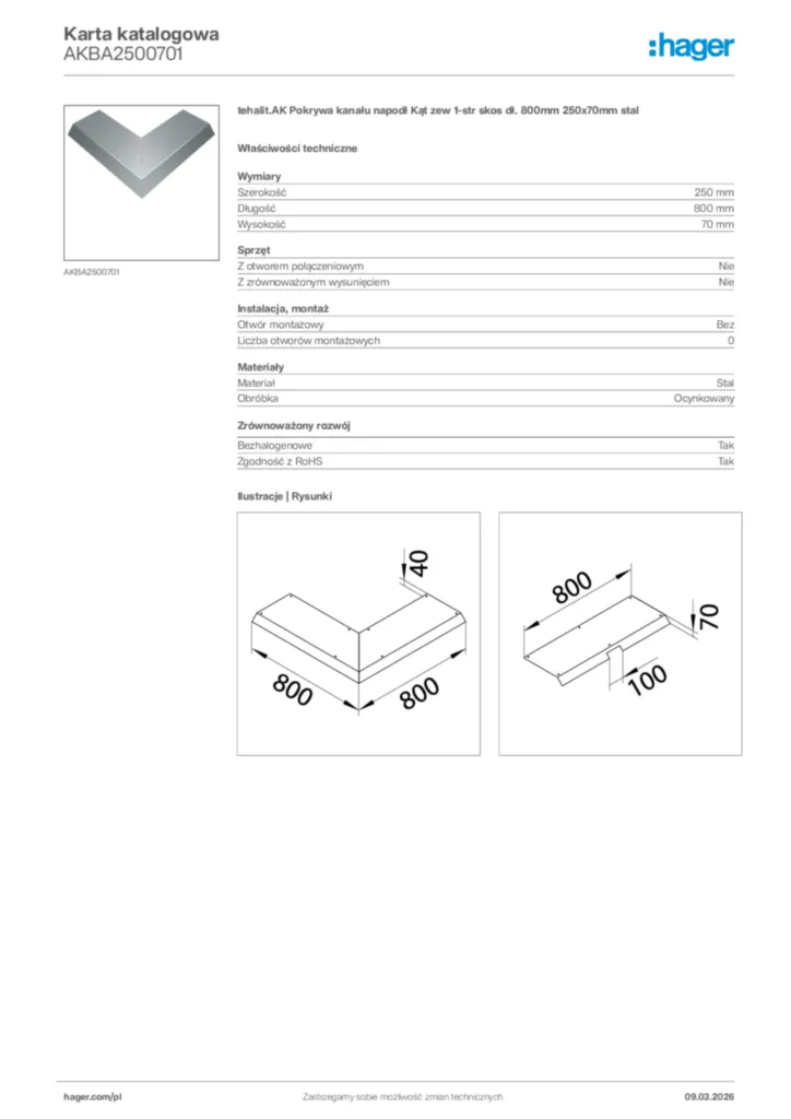 Zdjęcie Hager Karta katalogowa AKBA2500701 | Hager Polska