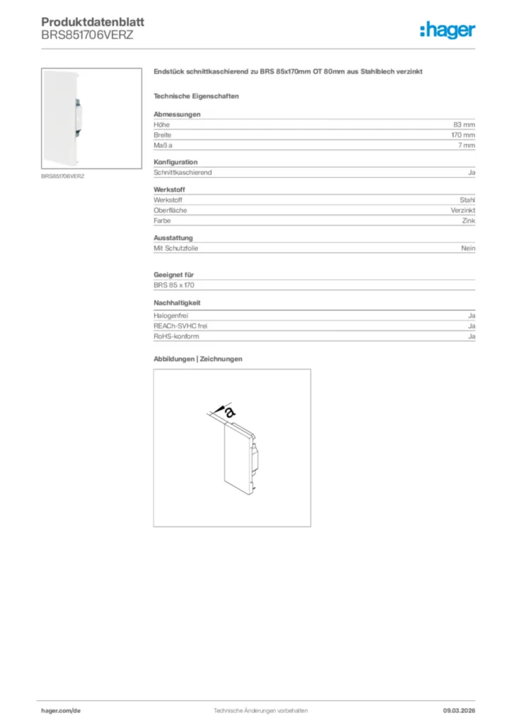 Bild Hager Produktdatenblatt BRS851706VERZ | Hager Deutschland