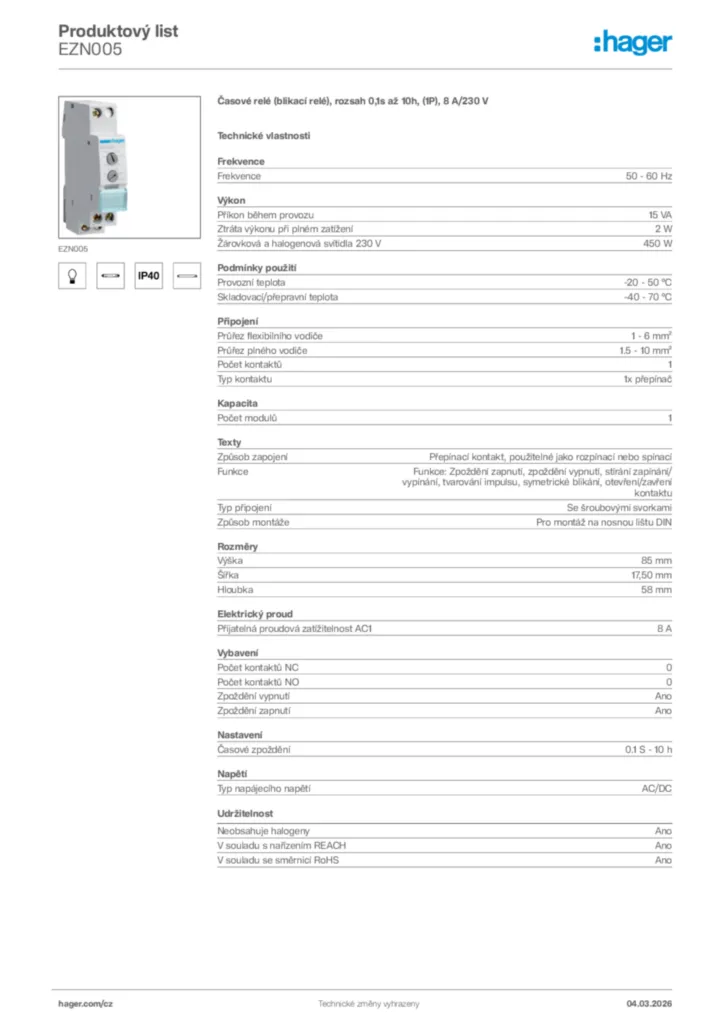 Obrázek Hager Product data sheet EZN005 | Hager