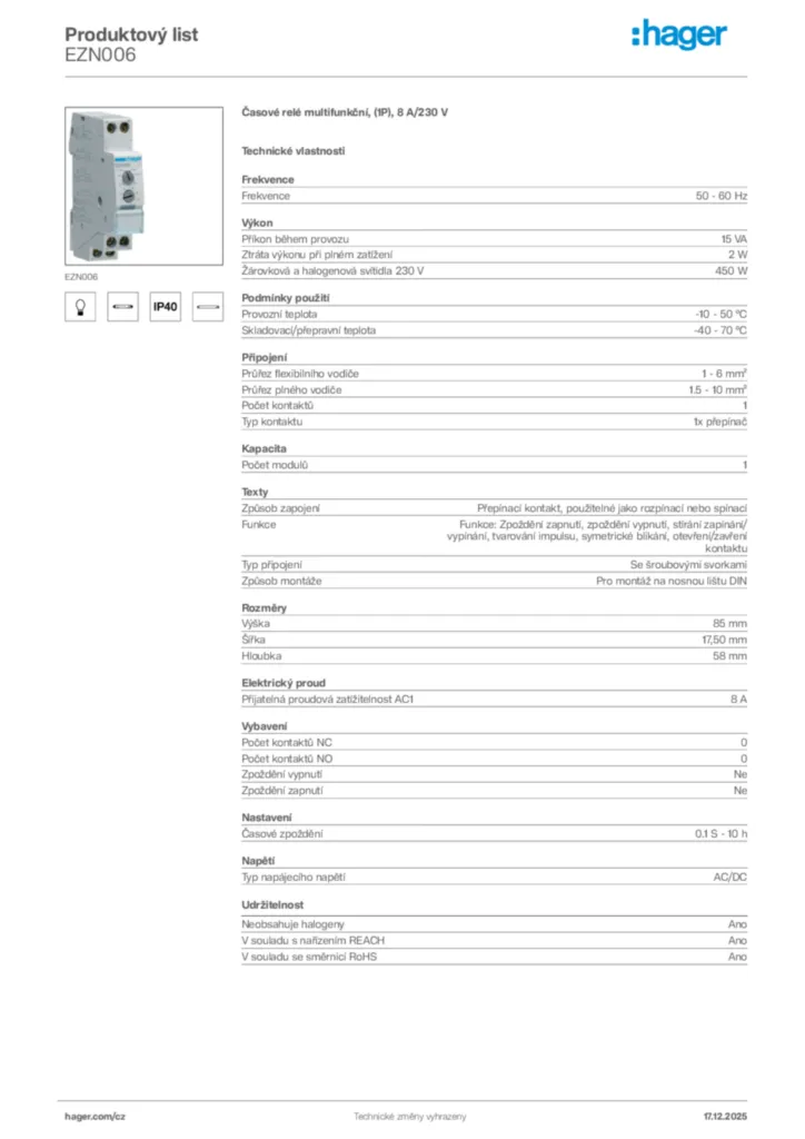 Obrázek Hager Produktový list EZN006 | Hager