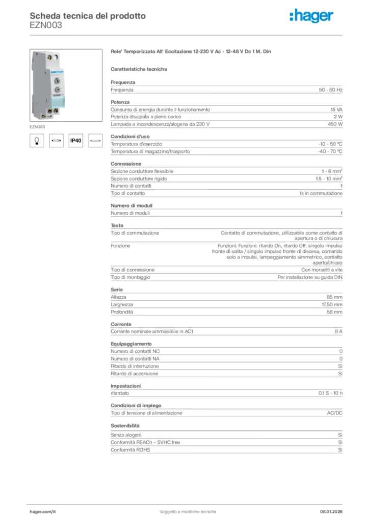 Immagine Hager Scheda tecnica del prodotto EZN003 | Hager Italia