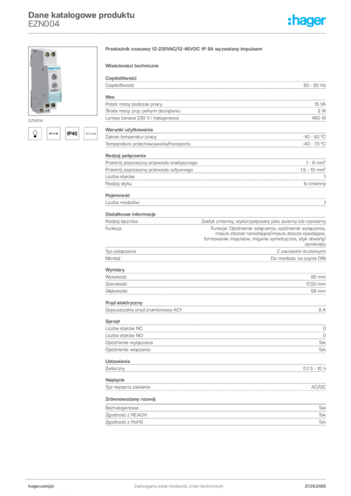 Zdjęcie Hager Karta katalogowa EZN004 | Hager Polska