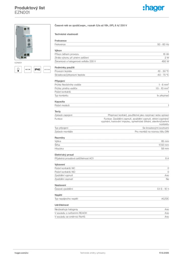 Obrázek Hager Product data sheet EZN001 | Hager