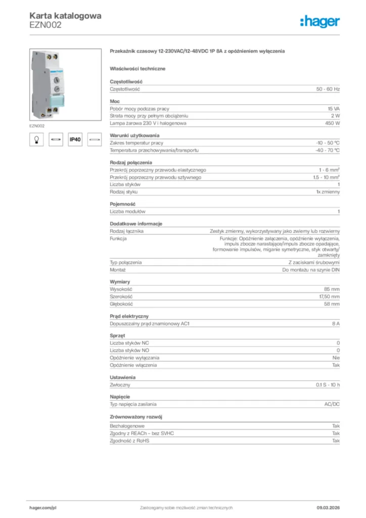 Zdjęcie Hager Karta katalogowa EZN002 | Hager Polska