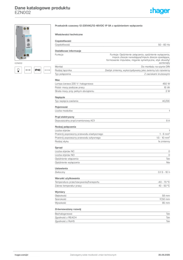 Zdjęcie Hager Karta katalogowa EZN002 | Hager Polska