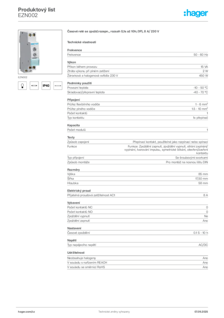 Obrázek Hager Produktový list EZN002 | Hager