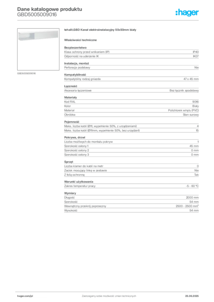 Zdjęcie Hager Karta katalogowa GBD5005009016 | Hager Polska