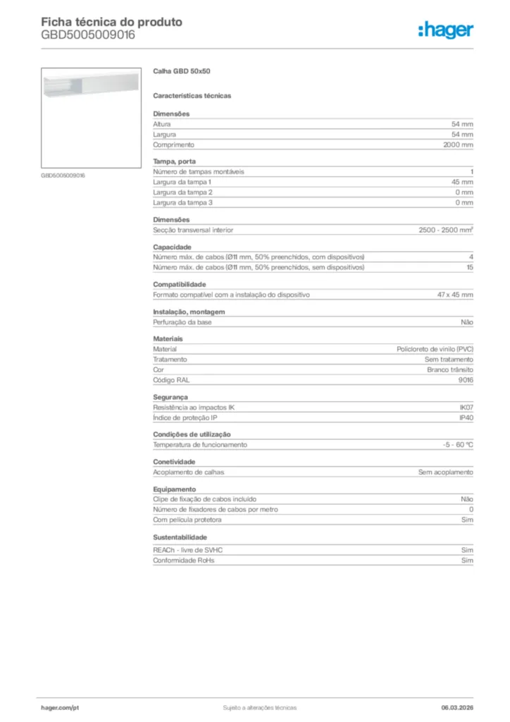 Imagem Hager Ficha técnica do produto GBD5005009016 | Hager Portugal