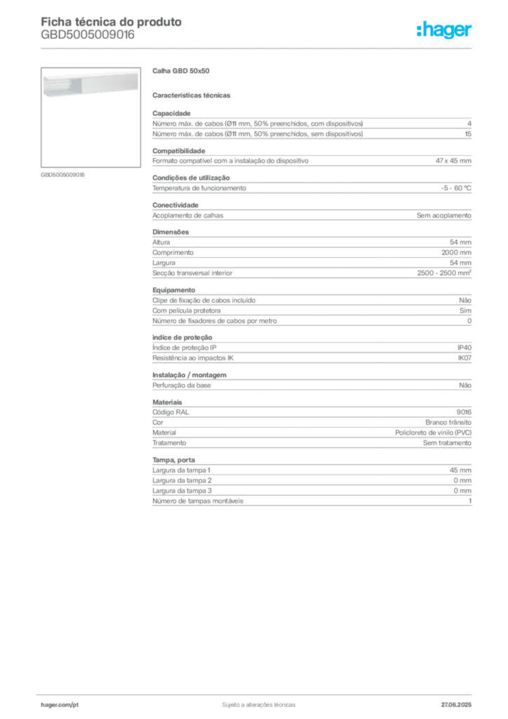 Imagem Hager Ficha técnica do produto GBD5005009016 | Hager Portugal
