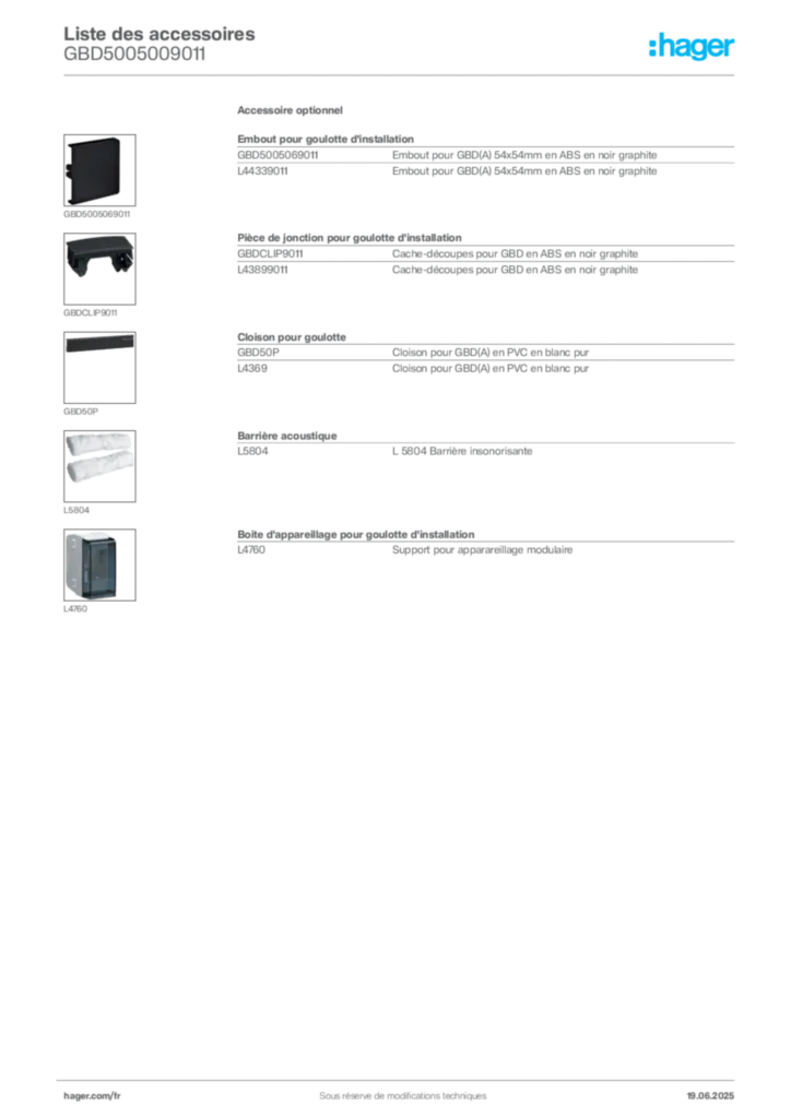 Image Hager Fiche technique du produit GBD5005009011 | Hager France