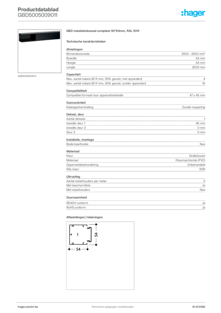 Afbeelding Hager Productdatablad GBD5005009011 | Hager Belgium