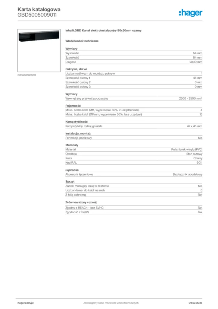Zdjęcie Hager Karta katalogowa GBD5005009011 | Hager Polska
