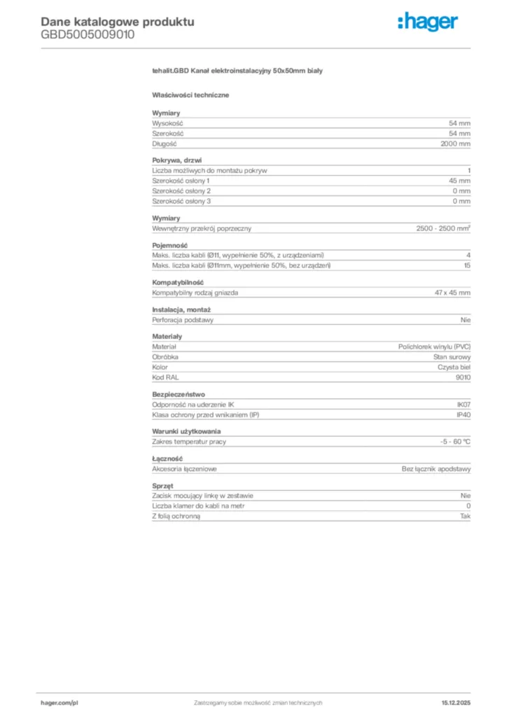 Zdjęcie Hager Karta katalogowa GBD5005009010 | Hager Polska
