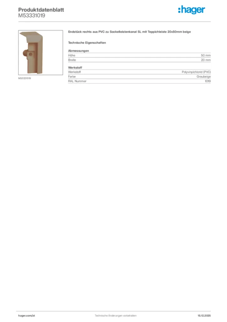 Bild Hager Produktdatenblatt M53331019 | Hager Deutschland