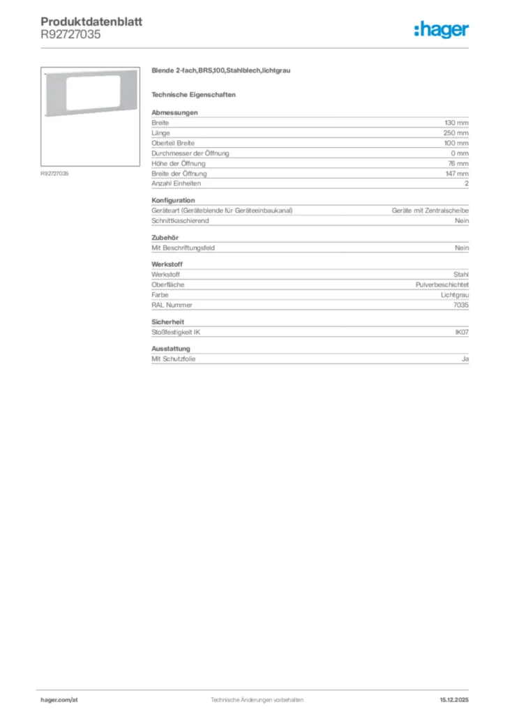 Bild Hager Produktdatenblatt R92727035 | Hager Deutschland