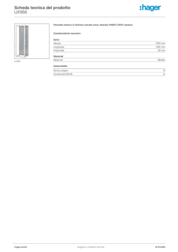 Immagine Hager Scheda tecnica del prodotto UX956 | Hager Italia