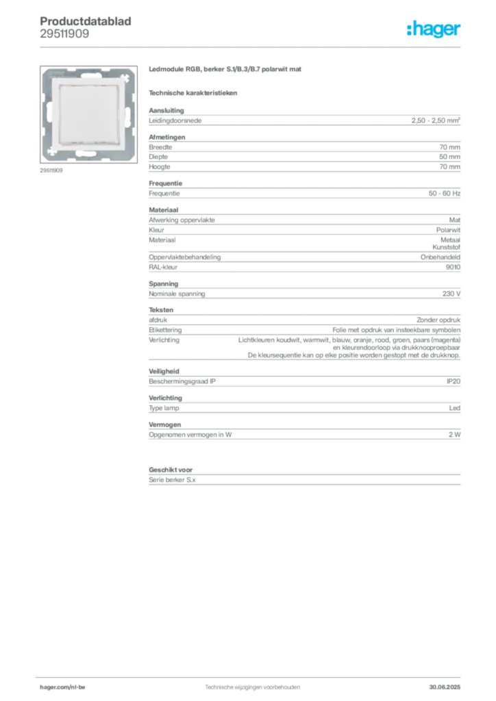 Afbeelding Hager Productdatablad 29511909 | Hager Belgium