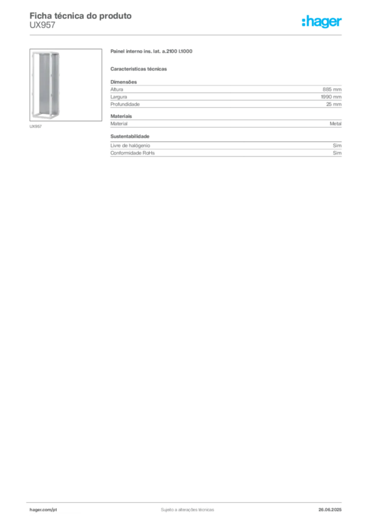 Imagem Hager Ficha técnica do produto UX957 | Hager Portugal