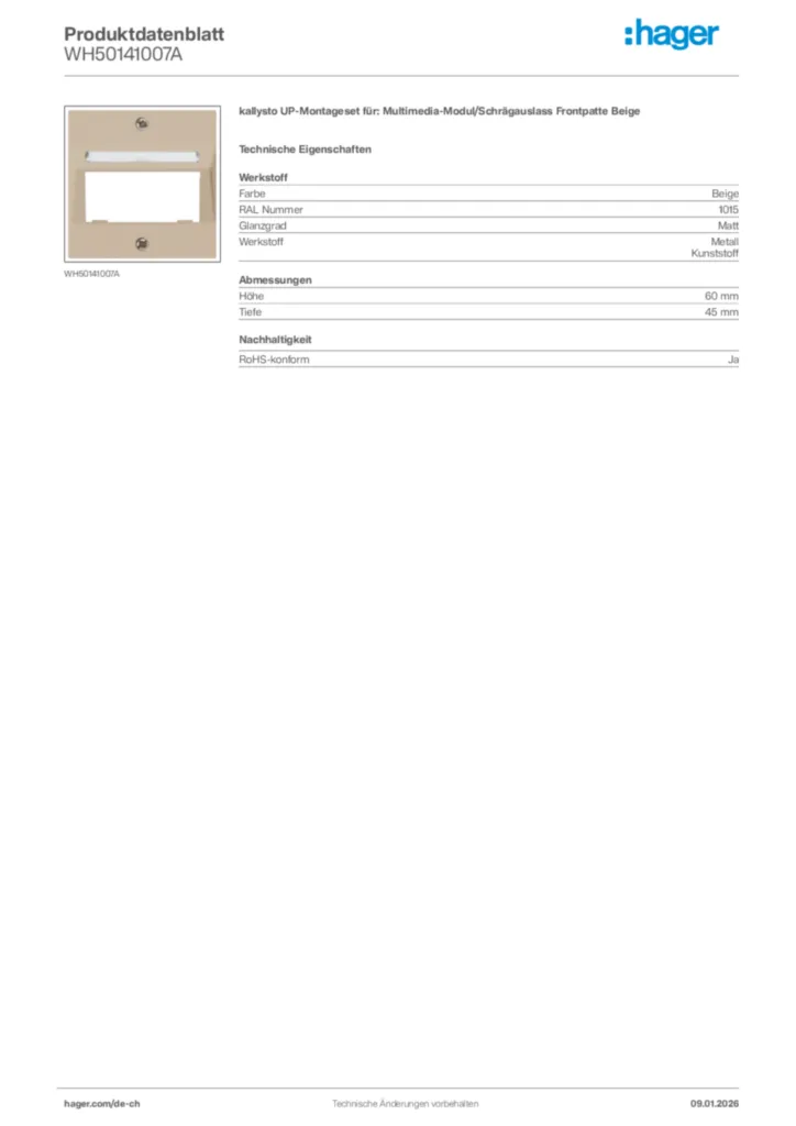 Bild Hager Produktdatenblatt WH50141007A | Hager Schweiz