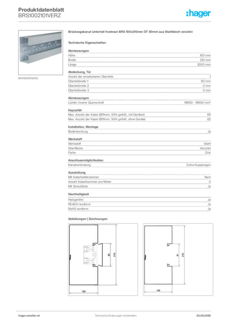 Bild Hager Produktdatenblatt BRS1002101VERZ | Hager Schweiz