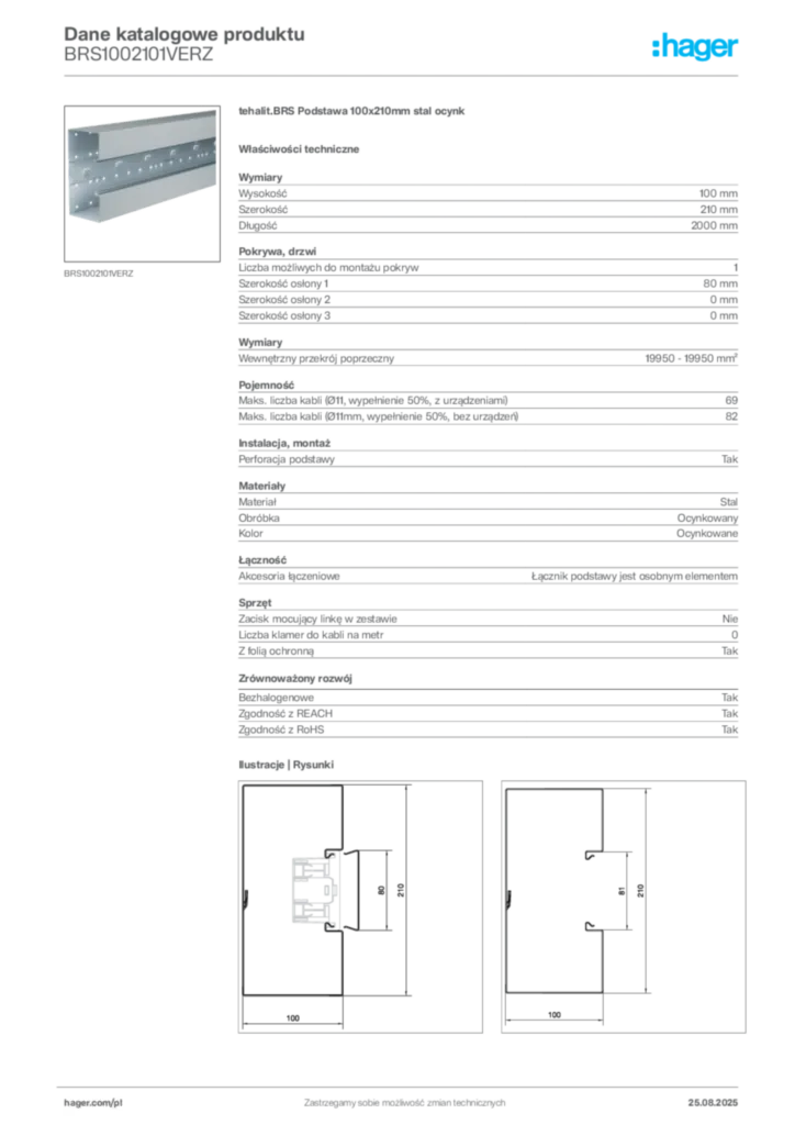 Zdjęcie Hager Karta katalogowa BRS1002101VERZ | Hager Polska