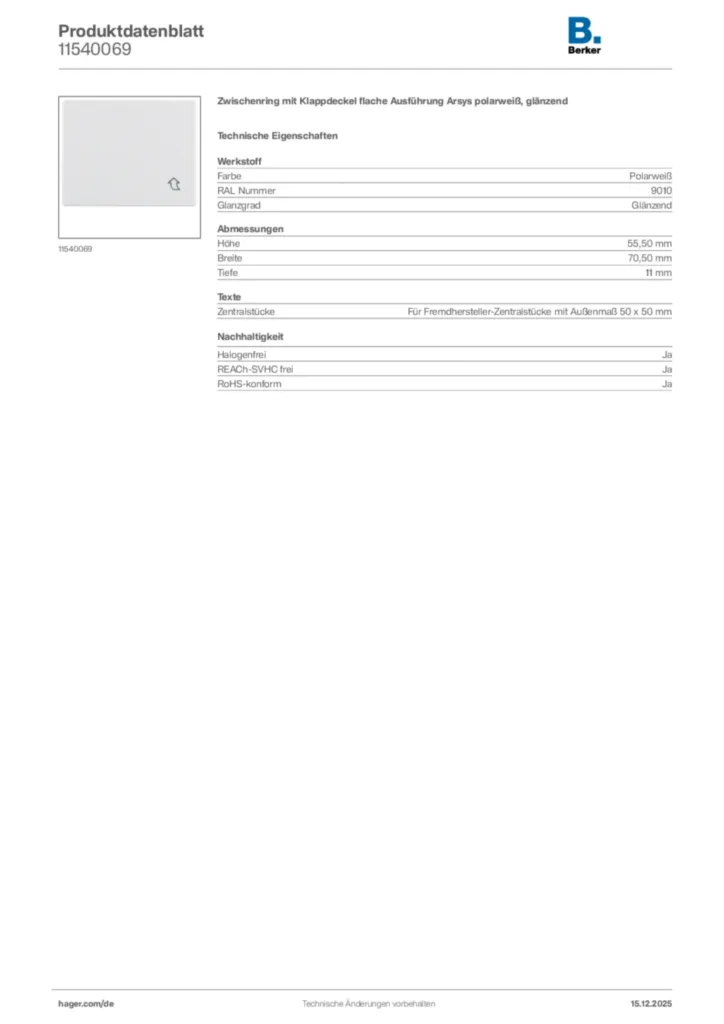 Bild Berker Produktdatenblatt 11540069 | Hager Deutschland