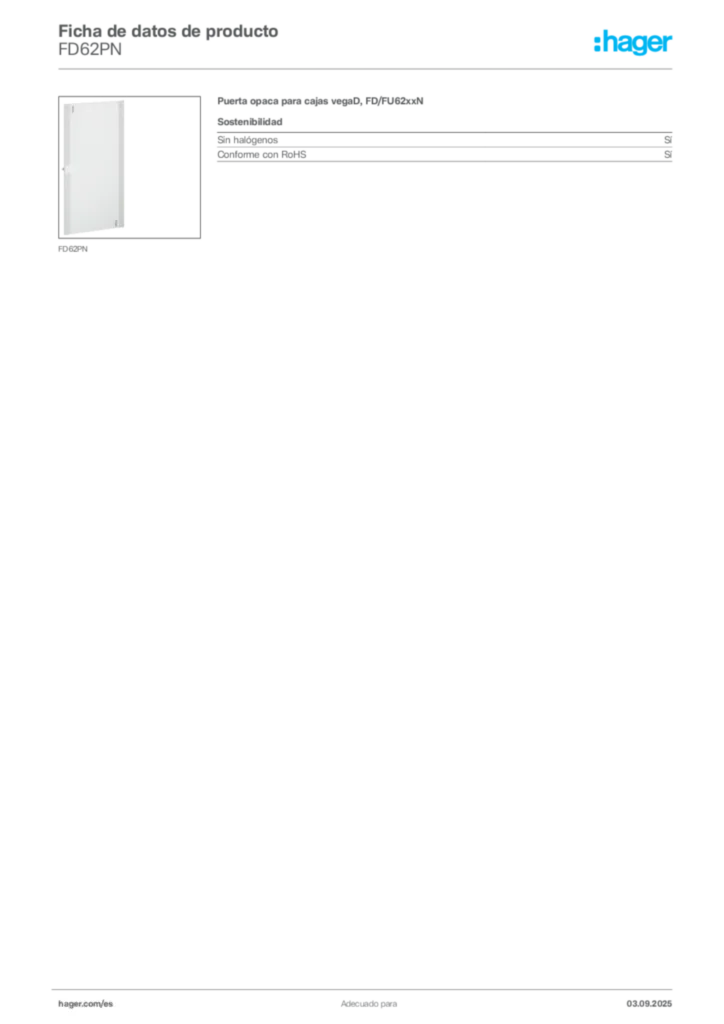 Imagen Hager Ficha de datos de producto FD62PN | Hager España
