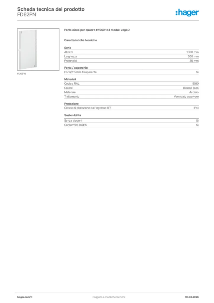 Immagine Hager Scheda tecnica del prodotto FD62PN | Hager Italia
