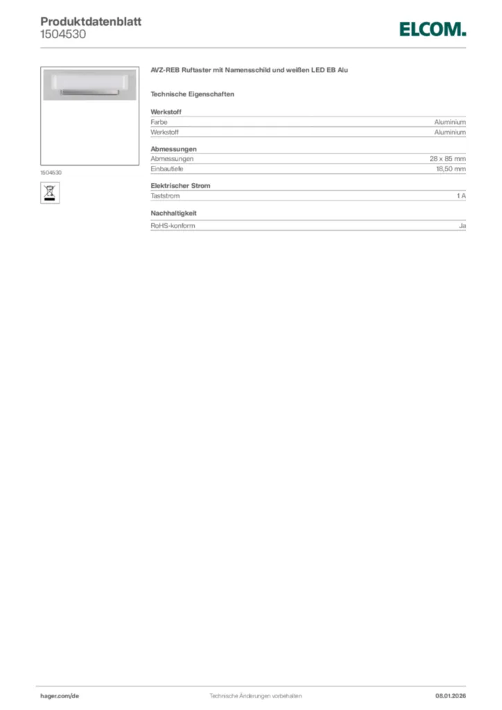 Bild Elcom Produktdatenblatt 1504530 | Hager Deutschland