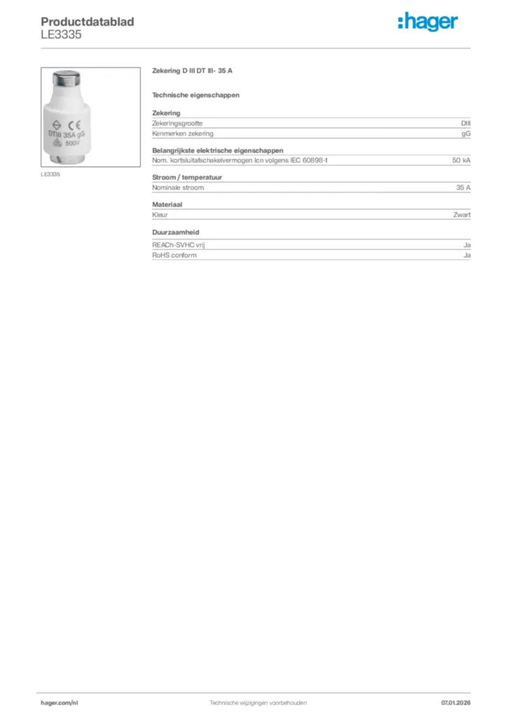 Afbeelding Hager Productdatablad LE3335 | Hager Nederland