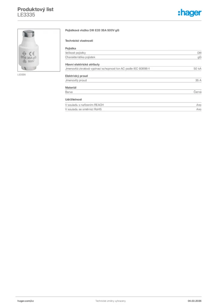 Obrázek Hager Product data sheet LE3335 | Hager