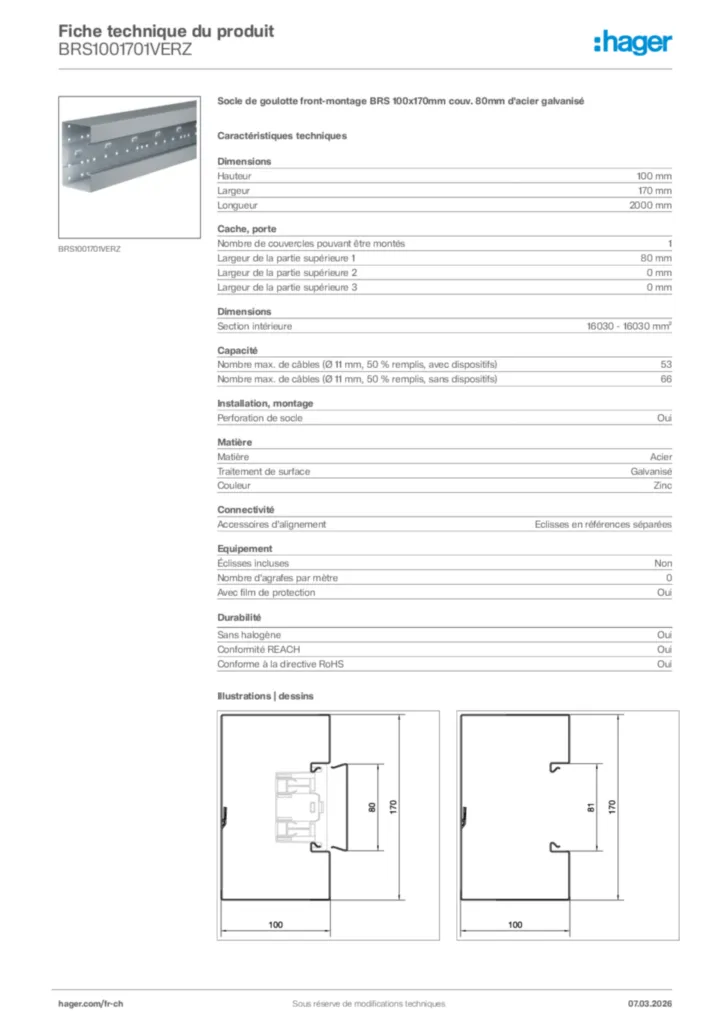 Image Hager Fiche technique du produit BRS1001701VERZ | Hager Suisse