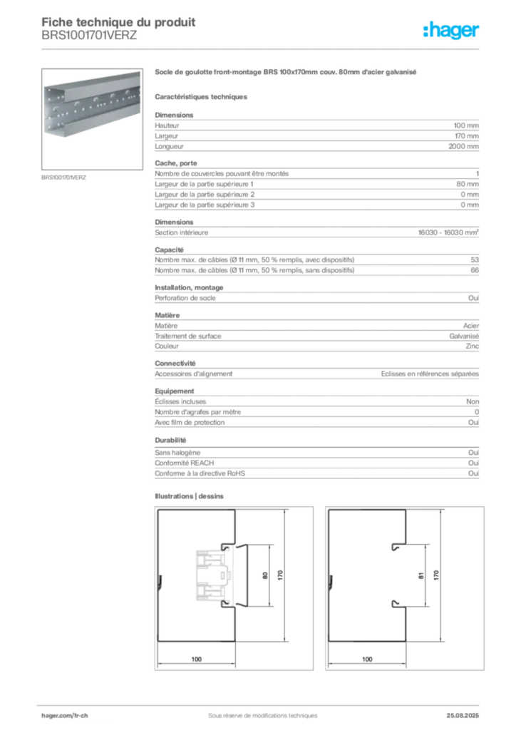 Image Hager Fiche technique du produit BRS1001701VERZ | Hager Suisse