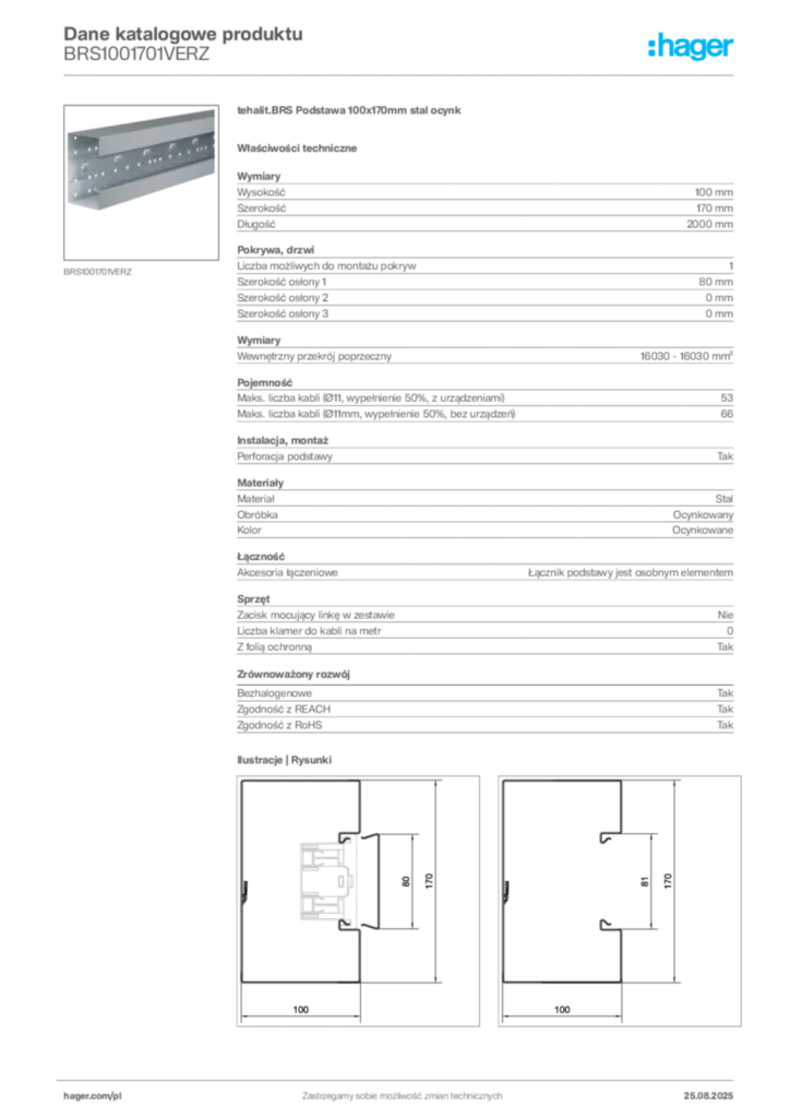 Zdjęcie Hager Karta katalogowa BRS1001701VERZ | Hager Polska