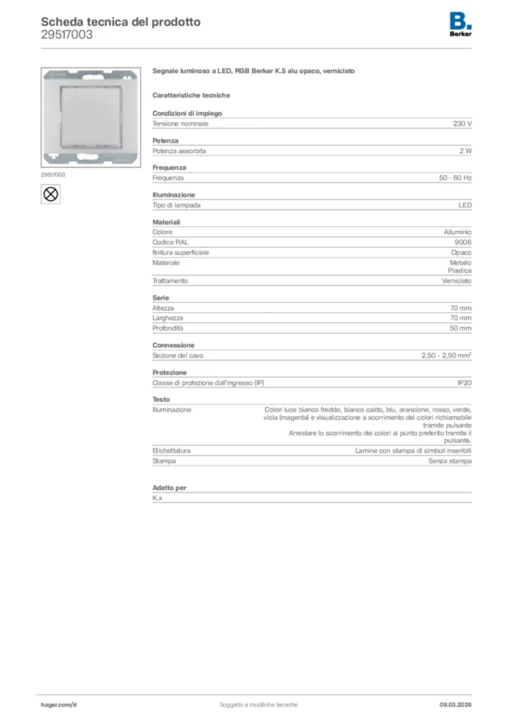 Immagine Berker Scheda tecnica del prodotto 29517003 | Hager Italia