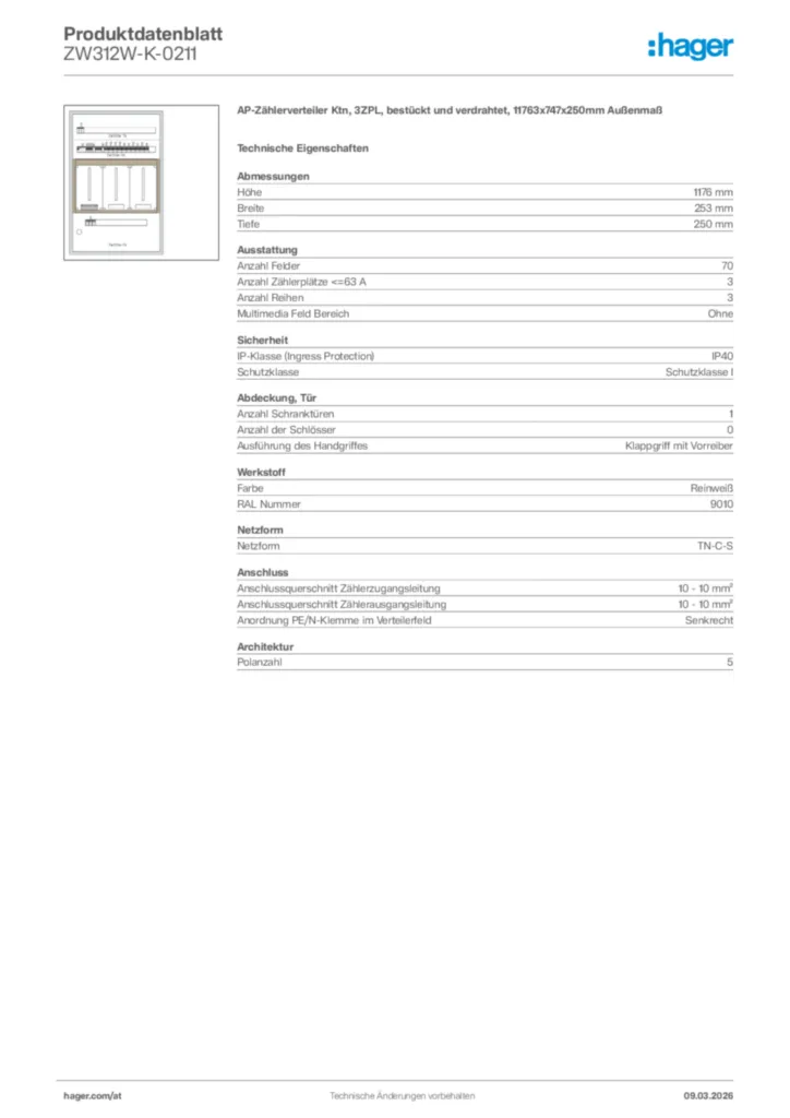 Bild Hager Produktdatenblatt ZW312W-K-0211 | Hager Deutschland