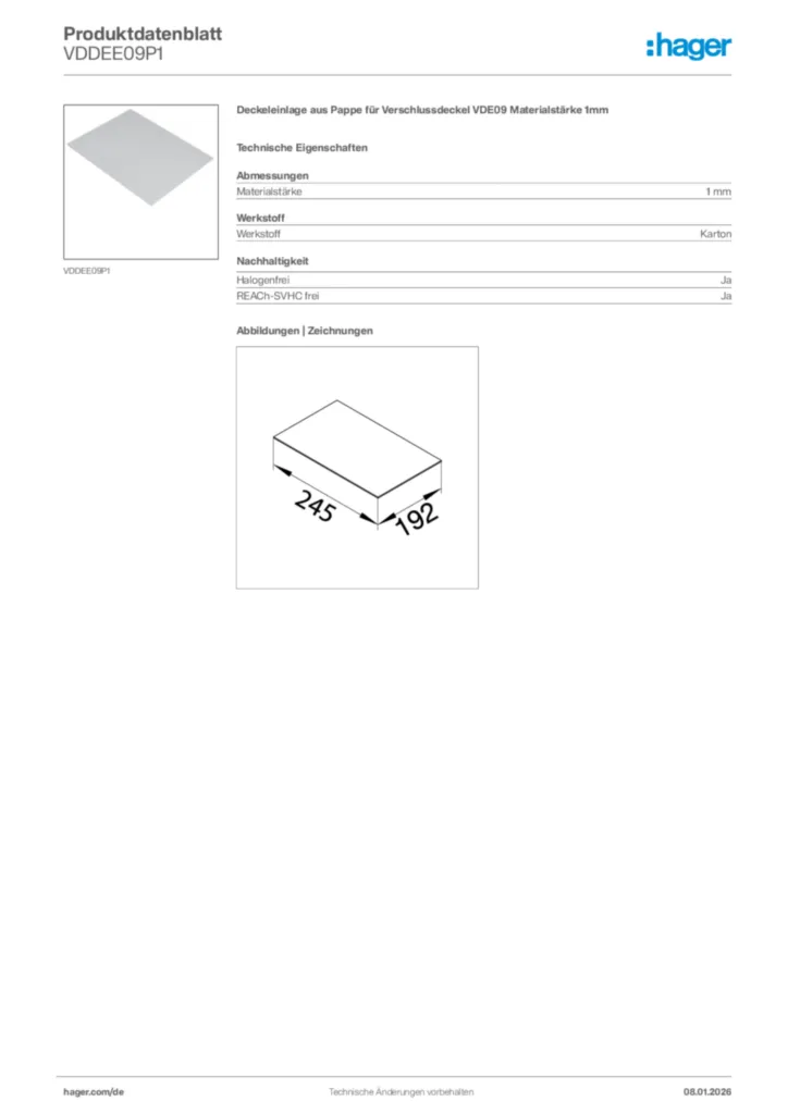 Bild Hager Produktdatenblatt VDDEE09P1 | Hager Deutschland