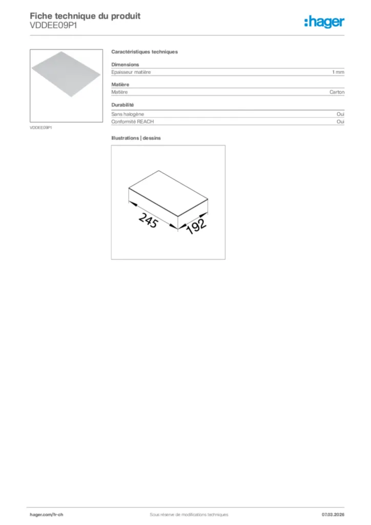 Image Hager Fiche technique du produit VDDEE09P1 | Hager Suisse